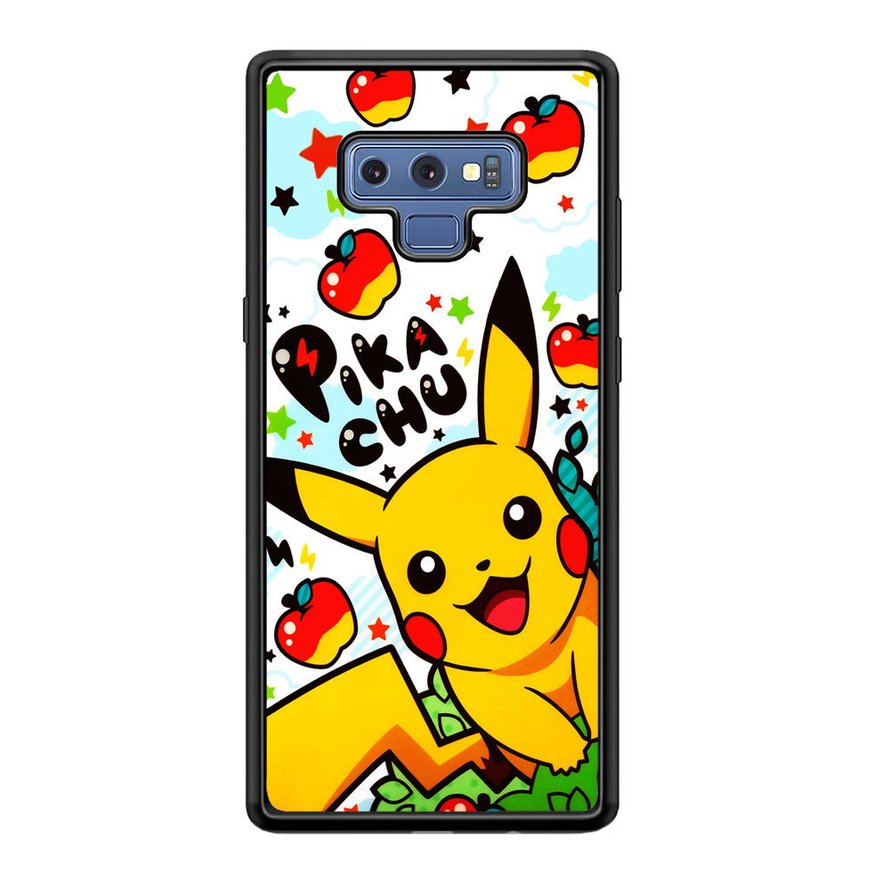 Cute Pikachu and Apple Samsung Galaxy Note 9 Case-Phone Case-Rubber Black (2D Case)-Altracase