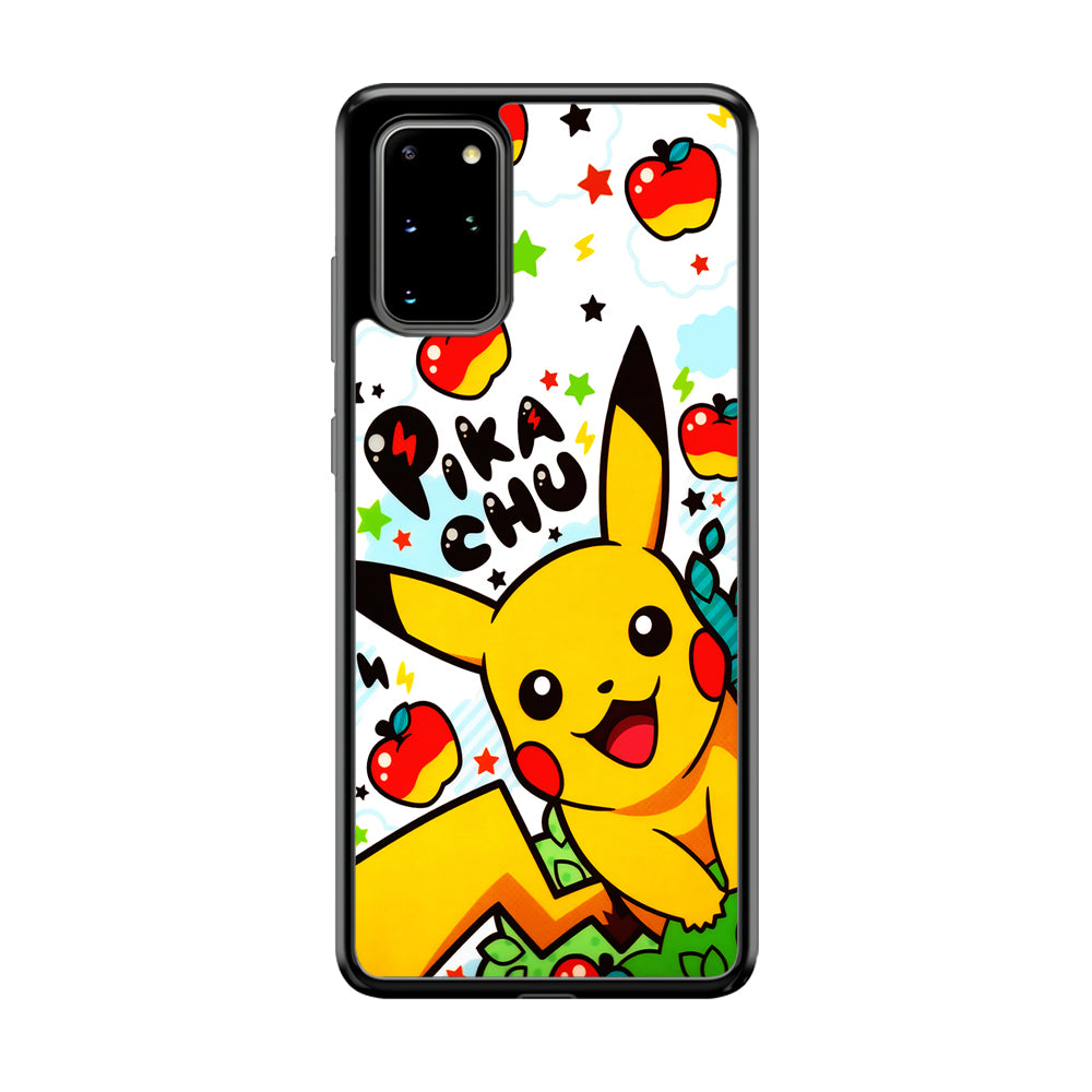 Cute Pikachu and Apple Samsung Galaxy S20 Plus Case-Phone Case-Rubber Black (2D Case)-Altracase