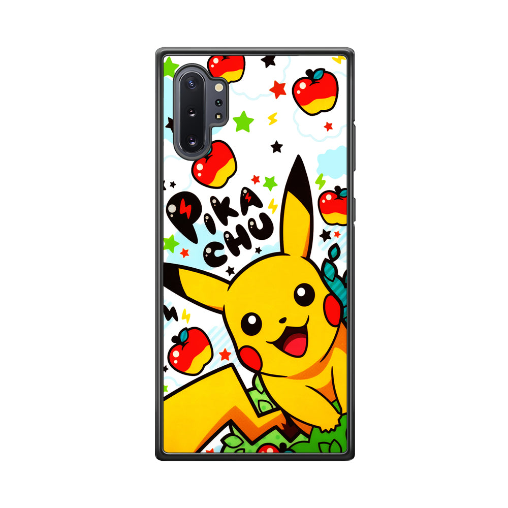 Cute Pikachu and Apple Samsung Galaxy Note 10 Plus Case-Phone Case-Rubber Black (2D Case)-Altracase