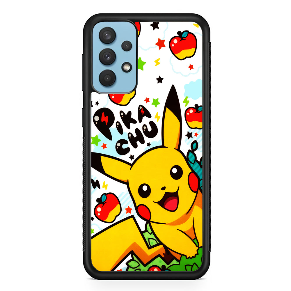 Cute Pikachu and Apple Samsung Galaxy A32 Case-Phone Case-Rubber Black (2D Case)-Altracase