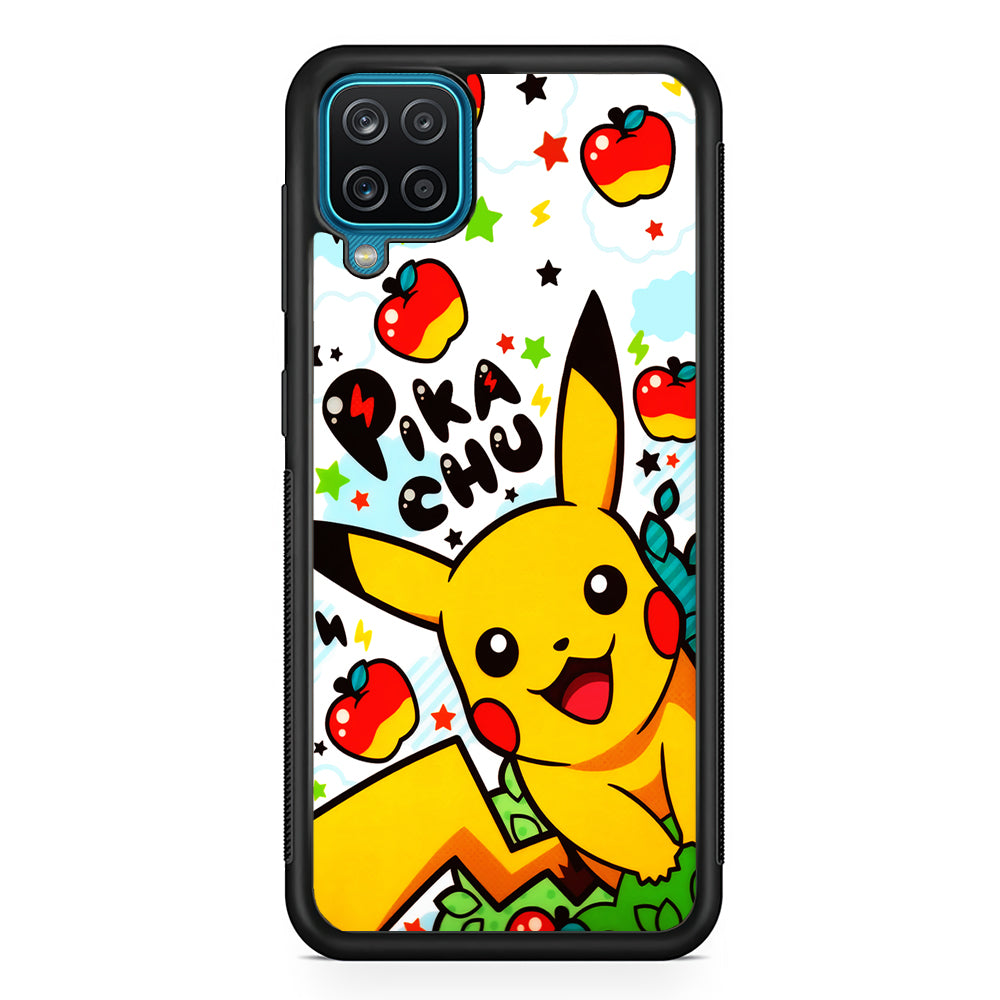 Cute Pikachu and Apple Samsung Galaxy A12 Case-Phone Case-Rubber Black (2D Case)-Altracase