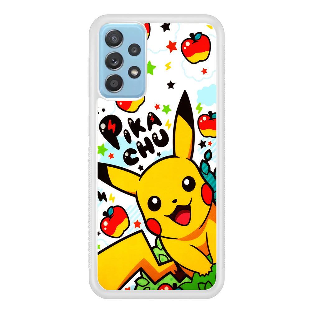 Cute Pikachu and Apple Samsung Galaxy A52 Case-Phone Case-Rubber White (2D Case)-Altracase