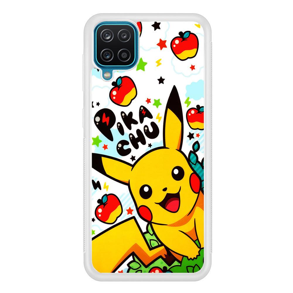Cute Pikachu and Apple Samsung Galaxy A12 Case-Phone Case-Rubber White (2D Case)-Altracase