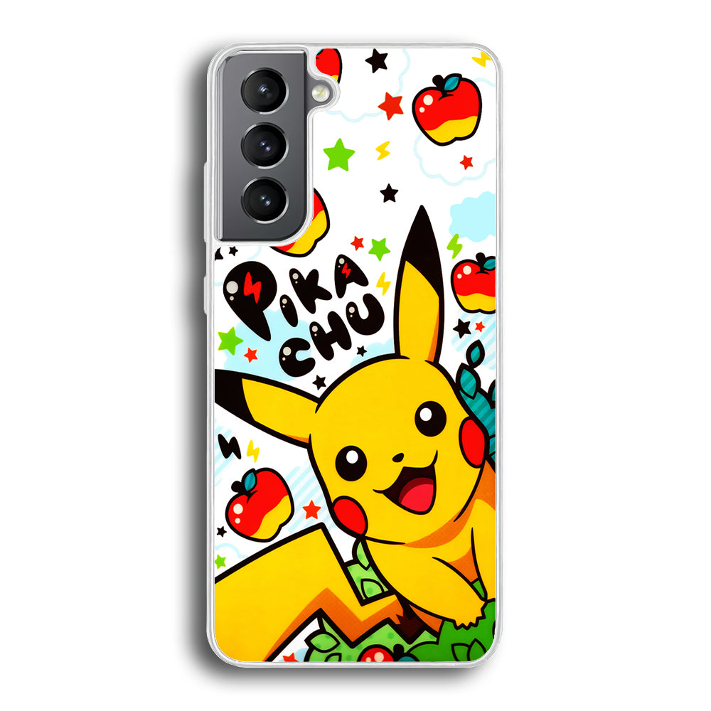Cute Pikachu and Apple Samsung Galaxy S21 Plus Case-Phone Case-Rubber White (2D Case)-Altracase