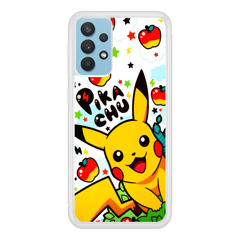 Cute Pikachu and Apple Samsung Galaxy A32 Case-Phone Case-Rubber White (2D Case)-Altracase