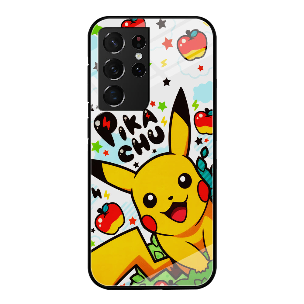 Cute Pikachu and Apple Samsung Galaxy S21 Ultra Case-Phone Case-Tempered Glass Case-Altracase