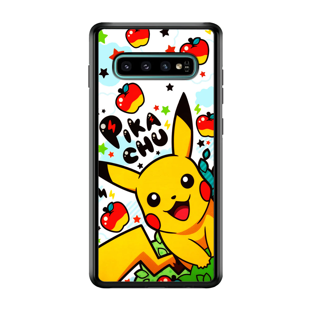Cute Pikachu and Apple Samsung Galaxy S10 Plus Case-Phone Case-Rubber Black (2D Case)-Altracase