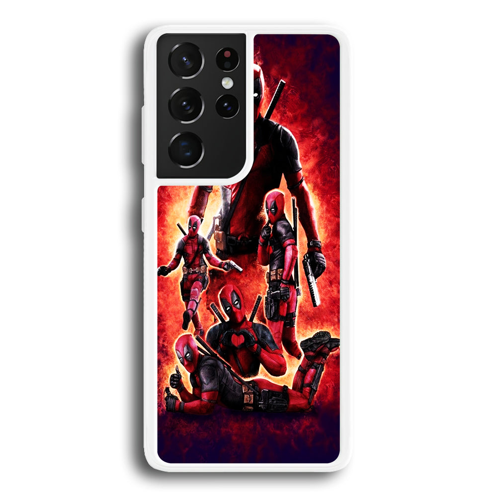 Deadpool On Fire Samsung Galaxy S21 Ultra Case-Phone Case-Rubber White (2D Case)-Altracase