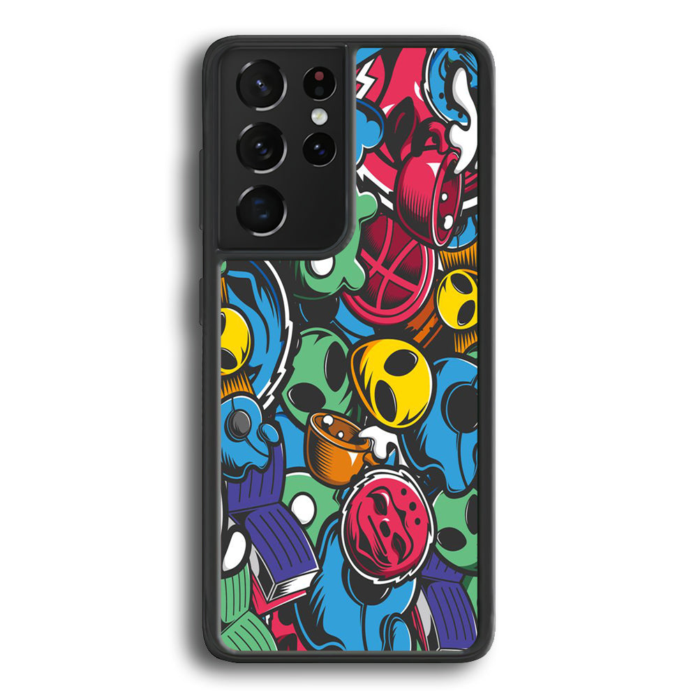 Doodle 001 Samsung Galaxy S21 Ultra Case-Phone Case-Rubber Black (2D Case)-Altracase