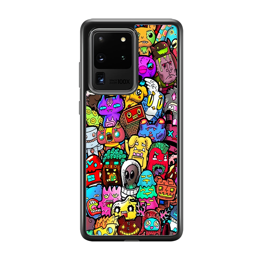 Doodle Cute Character Samsung Galaxy S20 Ultra Case-Phone Case-Rubber Black (2D Case)-Altracase