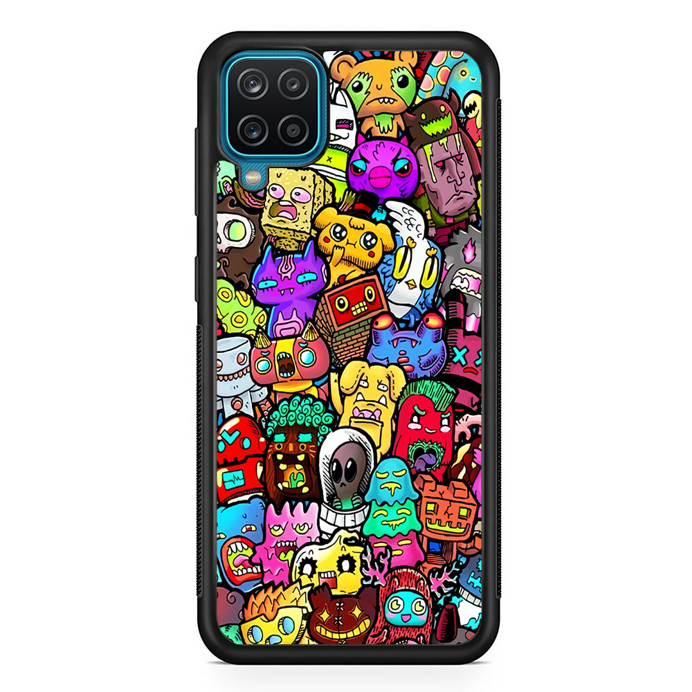 Doodle Cute Character Samsung Galaxy A12 Case-Phone Case-Rubber Black (2D Case)-Altracase