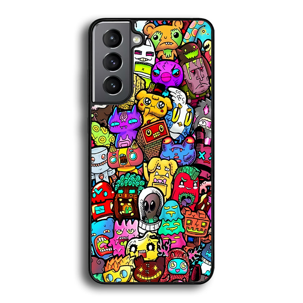 Doodle Cute Character Samsung Galaxy S21 Plus Case-Phone Case-Rubber Black (2D Case)-Altracase