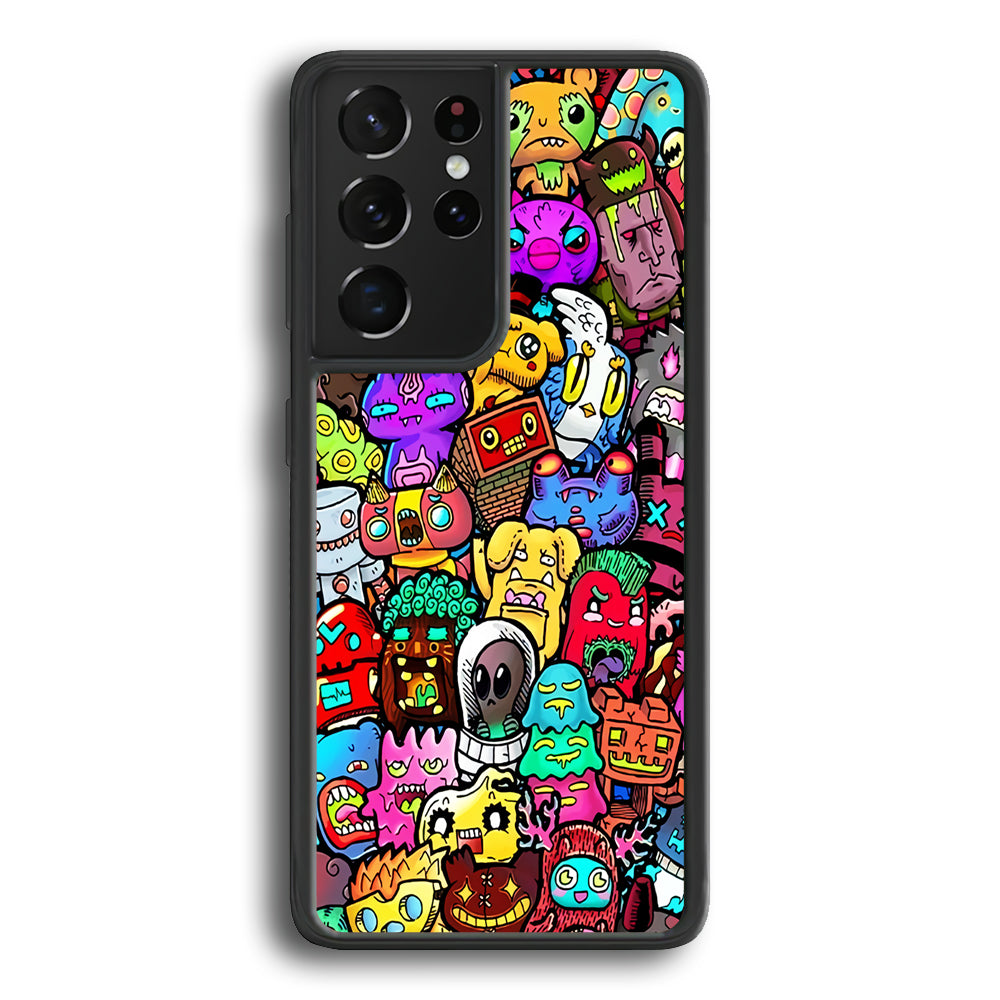 Doodle Cute Character Samsung Galaxy S21 Ultra Case-Phone Case-Rubber Black (2D Case)-Altracase