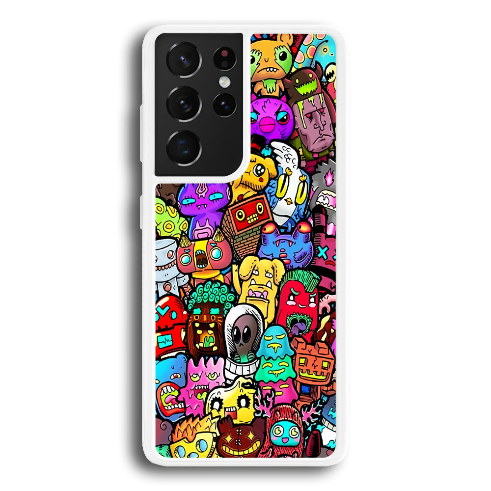 Doodle Cute Character Samsung Galaxy S23 Ultra Case-Phone Case-Rubber White (2D Case)-Altracase