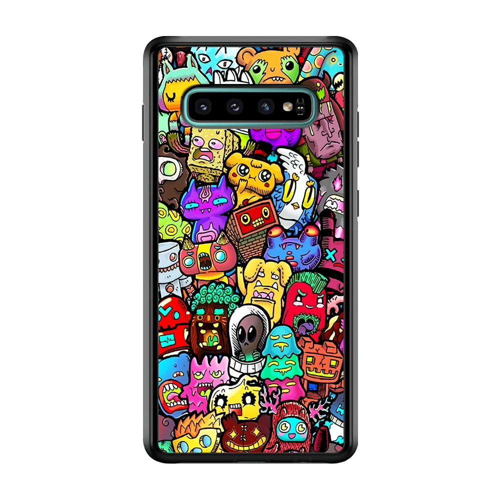Doodle Cute Character Samsung Galaxy S10 Plus Case-Phone Case-Rubber Black (2D Case)-Altracase