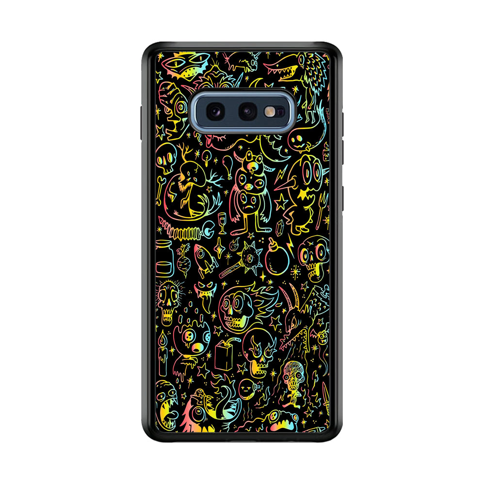 Doodle Monsters Black Samsung Galaxy S10E Case-Phone Case-Rubber Black (2D Case)-Altracase