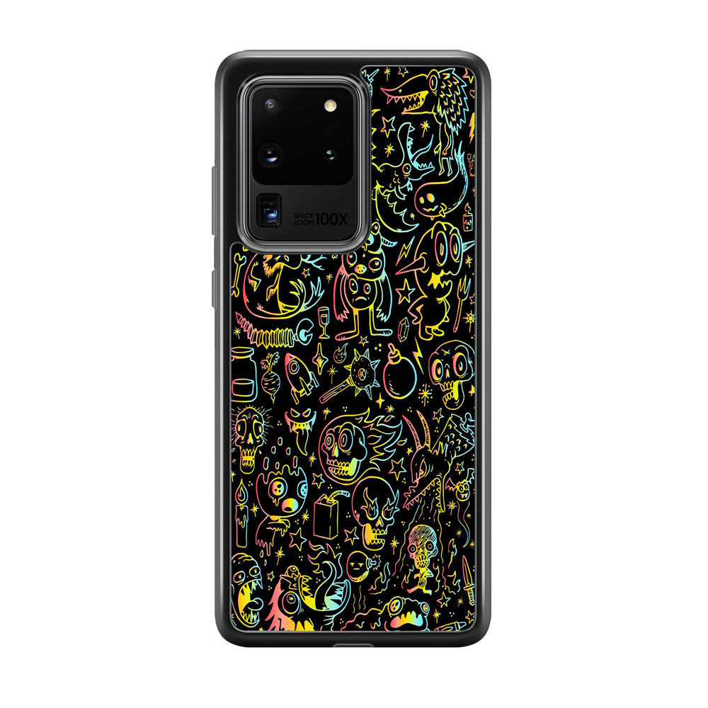 Doodle Monsters Black Samsung Galaxy S20 Ultra Case-Phone Case-Rubber Black (2D Case)-Altracase