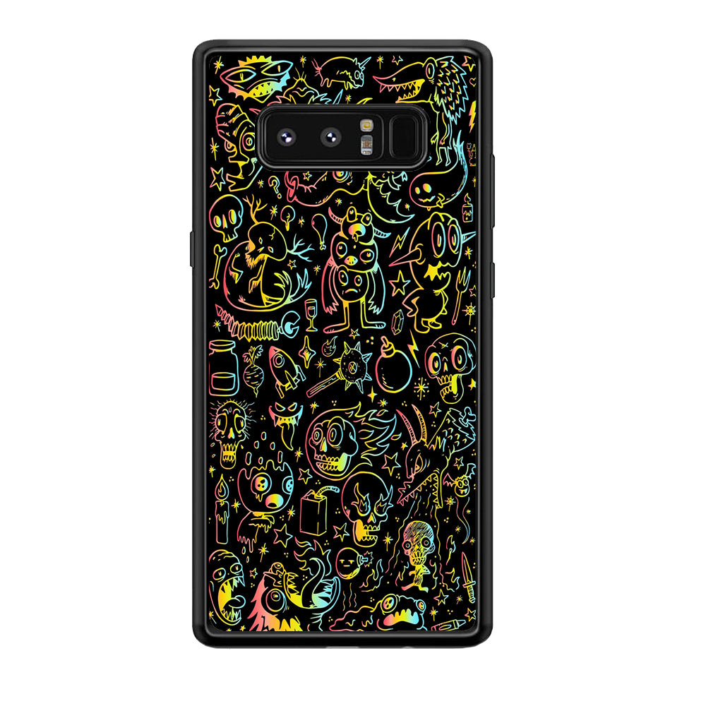 Doodle Monsters Black Samsung Galaxy Note 8 Case-Phone Case-Rubber Black (2D Case)-Altracase