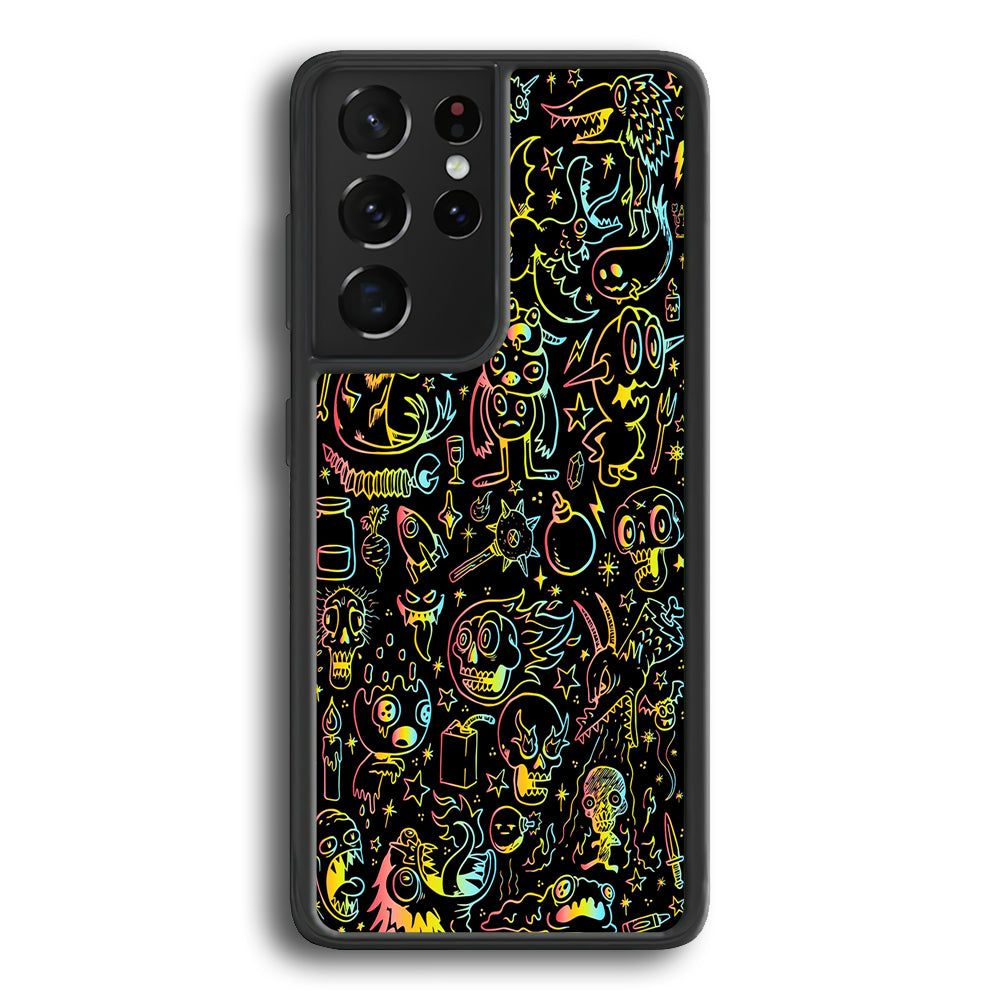 Doodle Monsters Black Samsung Galaxy S21 Ultra Case-Phone Case-Rubber Black (2D Case)-Altracase