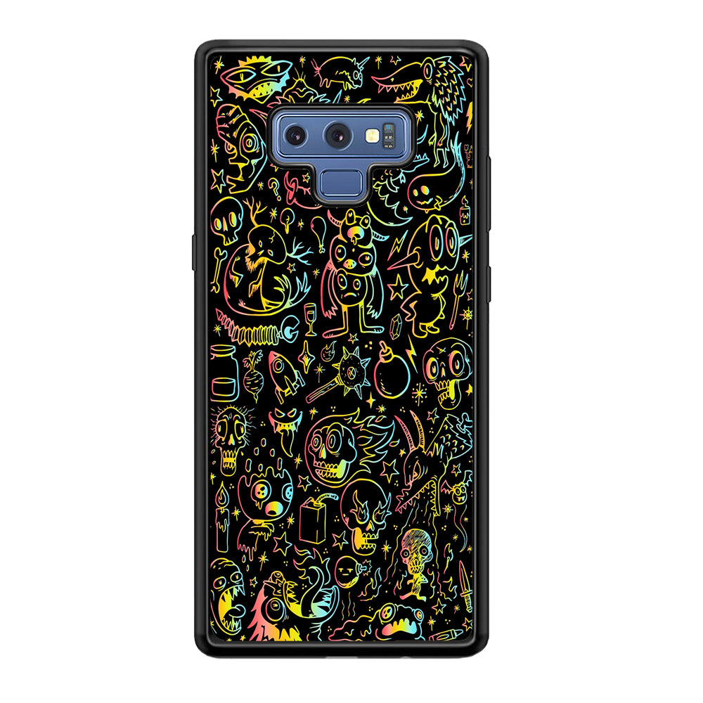 Doodle Monsters Black Samsung Galaxy Note 9 Case-Phone Case-Rubber Black (2D Case)-Altracase