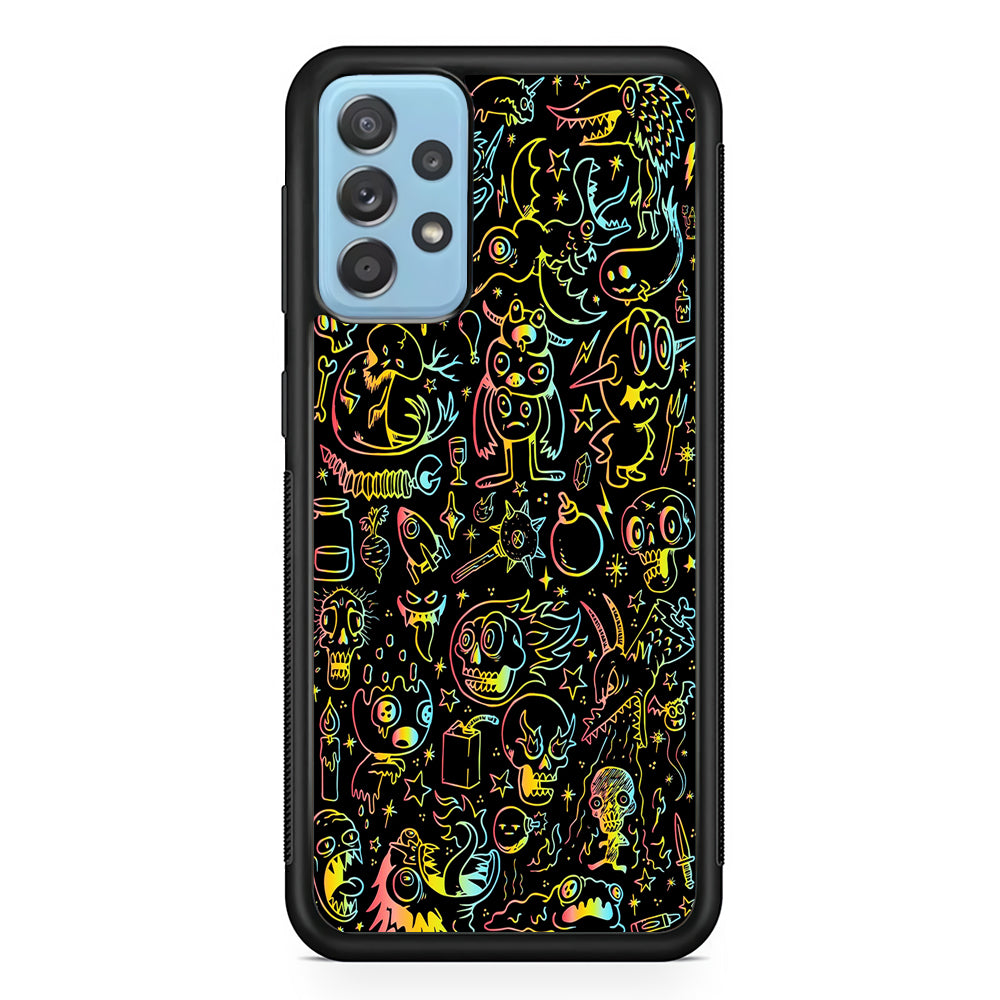 Doodle Monsters Black Samsung Galaxy A52 Case-Phone Case-Rubber Black (2D Case)-Altracase