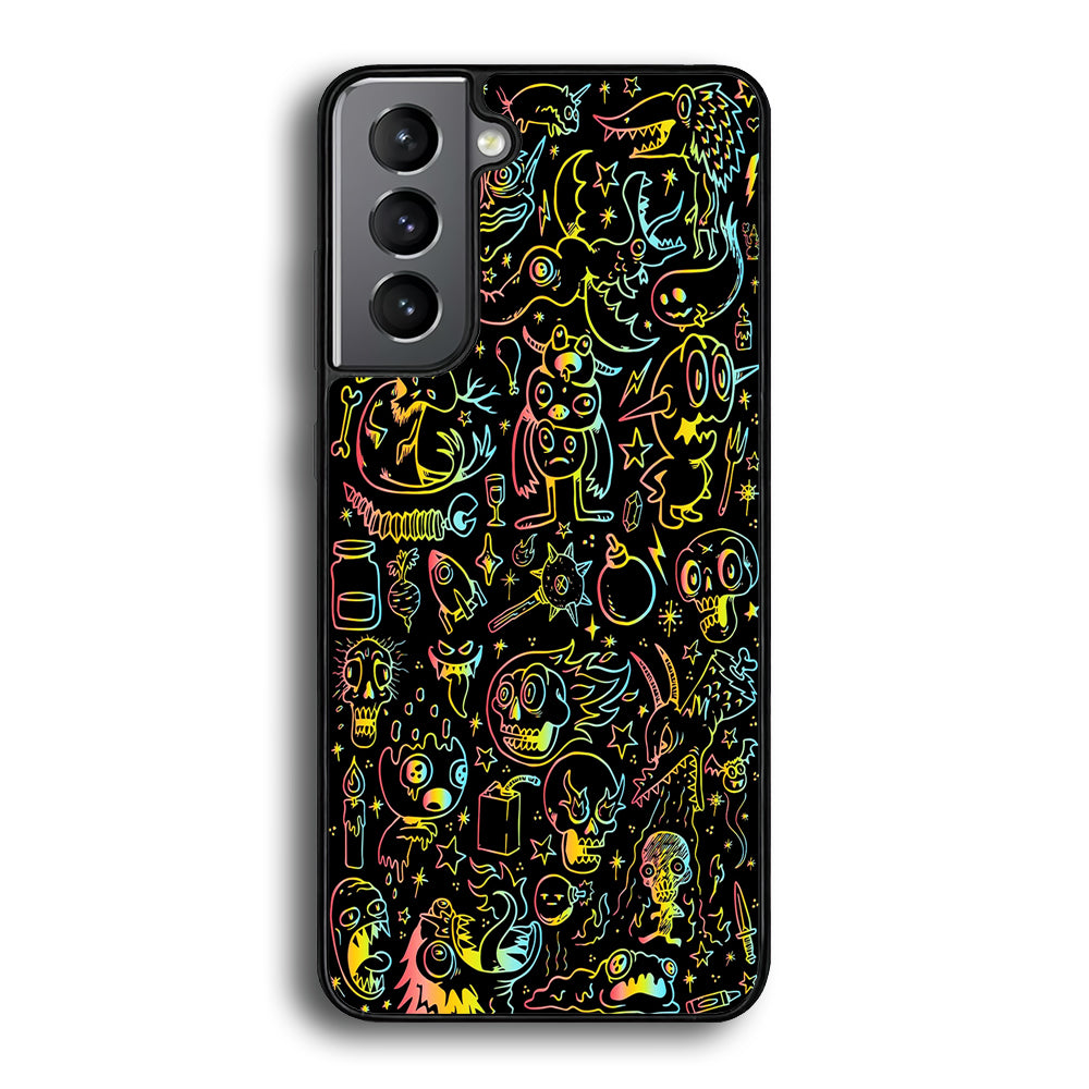 Doodle Monsters Black Samsung Galaxy S21 Plus Case-Phone Case-Rubber Black (2D Case)-Altracase
