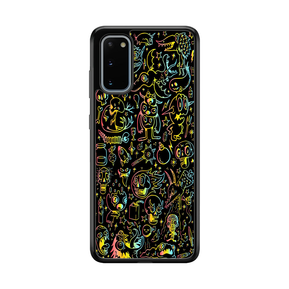 Doodle Monsters Black Samsung Galaxy S20 Case-Phone Case-Rubber Black (2D Case)-Altracase