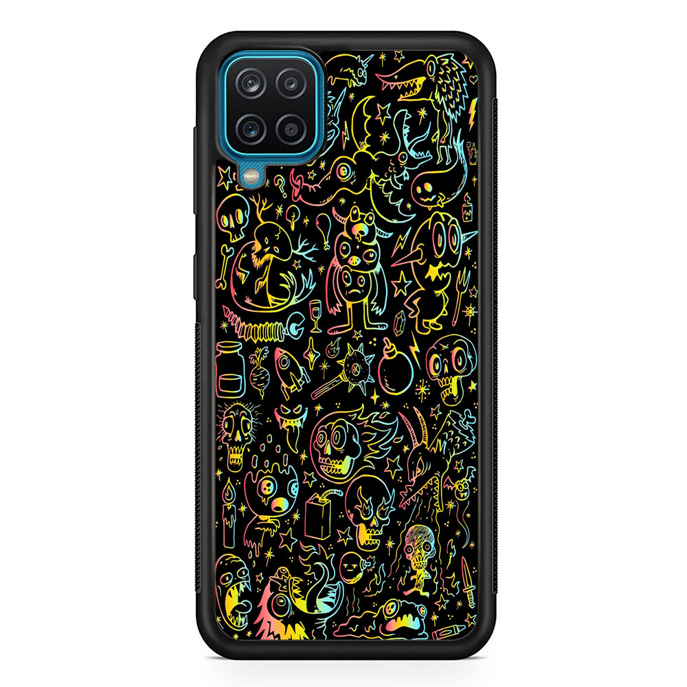 Doodle Monsters Black Samsung Galaxy A12 Case-Phone Case-Rubber Black (2D Case)-Altracase