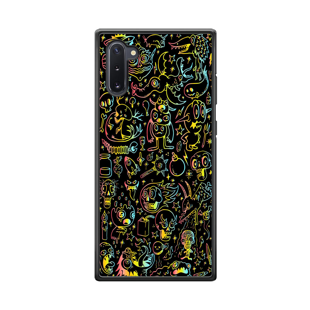 Doodle Monsters Black Samsung Galaxy Note 10 Case-Phone Case-Rubber Black (2D Case)-Altracase