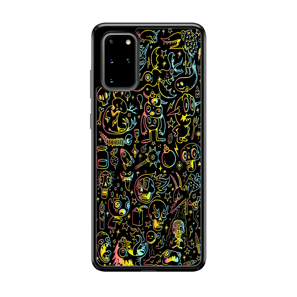 Doodle Monsters Black Samsung Galaxy S20 Plus Case-Phone Case-Rubber Black (2D Case)-Altracase