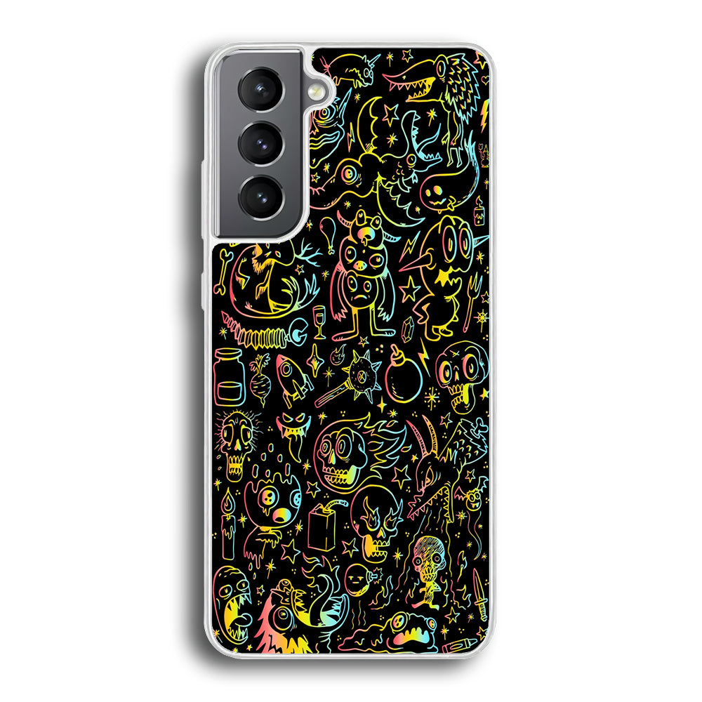 Doodle Monsters Black Samsung Galaxy S21 Plus Case-Phone Case-Rubber White (2D Case)-Altracase