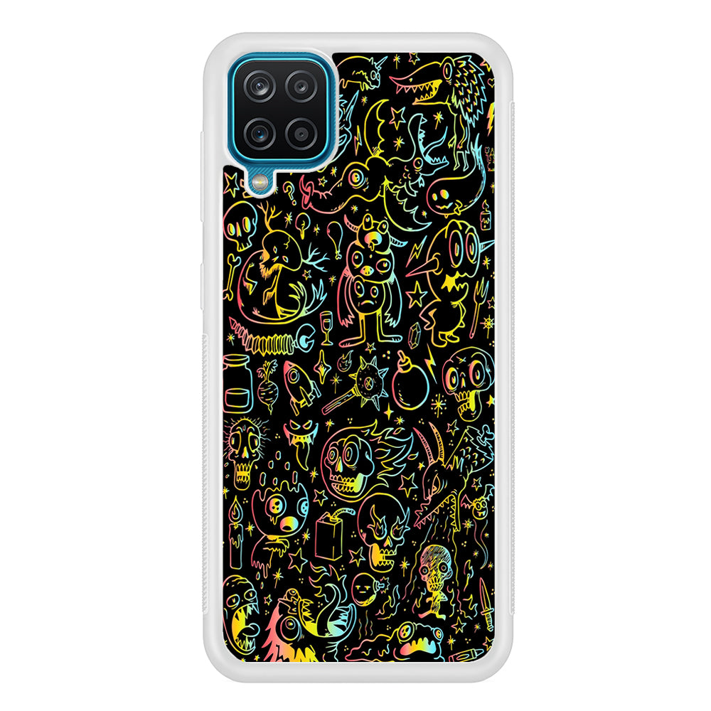 Doodle Monsters Black Samsung Galaxy A12 Case-Phone Case-Rubber White (2D Case)-Altracase