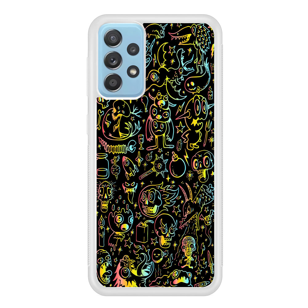 Doodle Monsters Black Samsung Galaxy A52 Case-Phone Case-Rubber White (2D Case)-Altracase