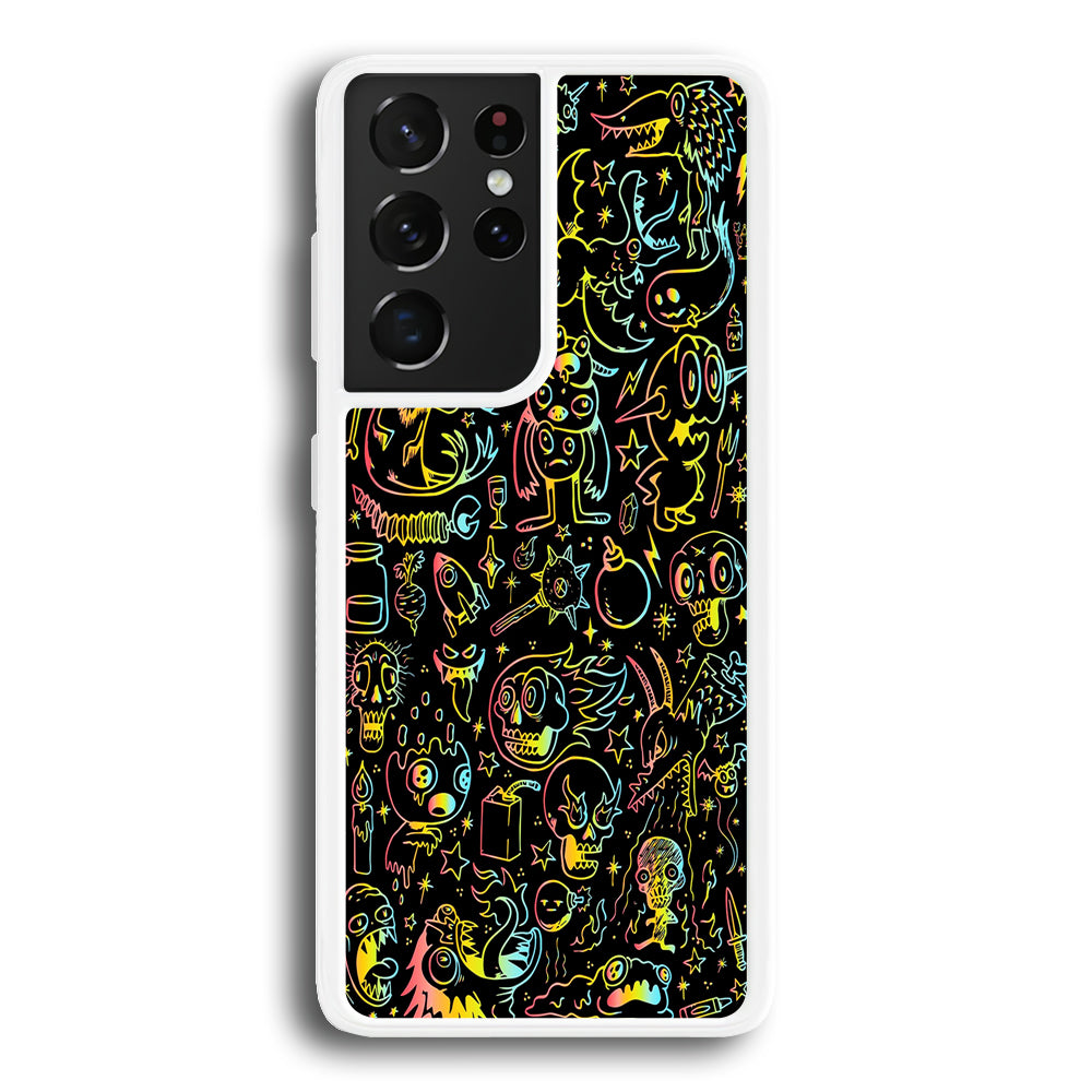 Doodle Monsters Black Samsung Galaxy S21 Ultra Case-Phone Case-Rubber White (2D Case)-Altracase