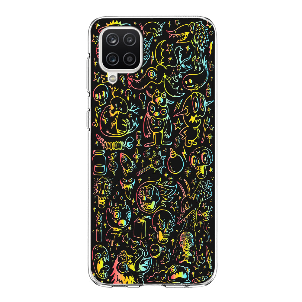 Doodle Monsters Black Samsung Galaxy A12 Case-Phone Case-Clear Soft Case-Altracase