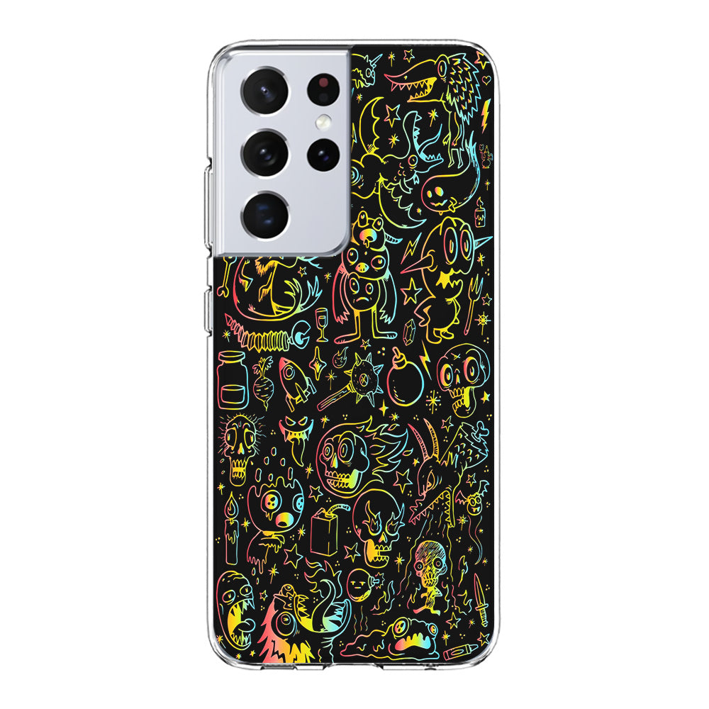Doodle Monsters Black Samsung Galaxy S21 Ultra Case-Phone Case-Clear Soft Case-Altracase