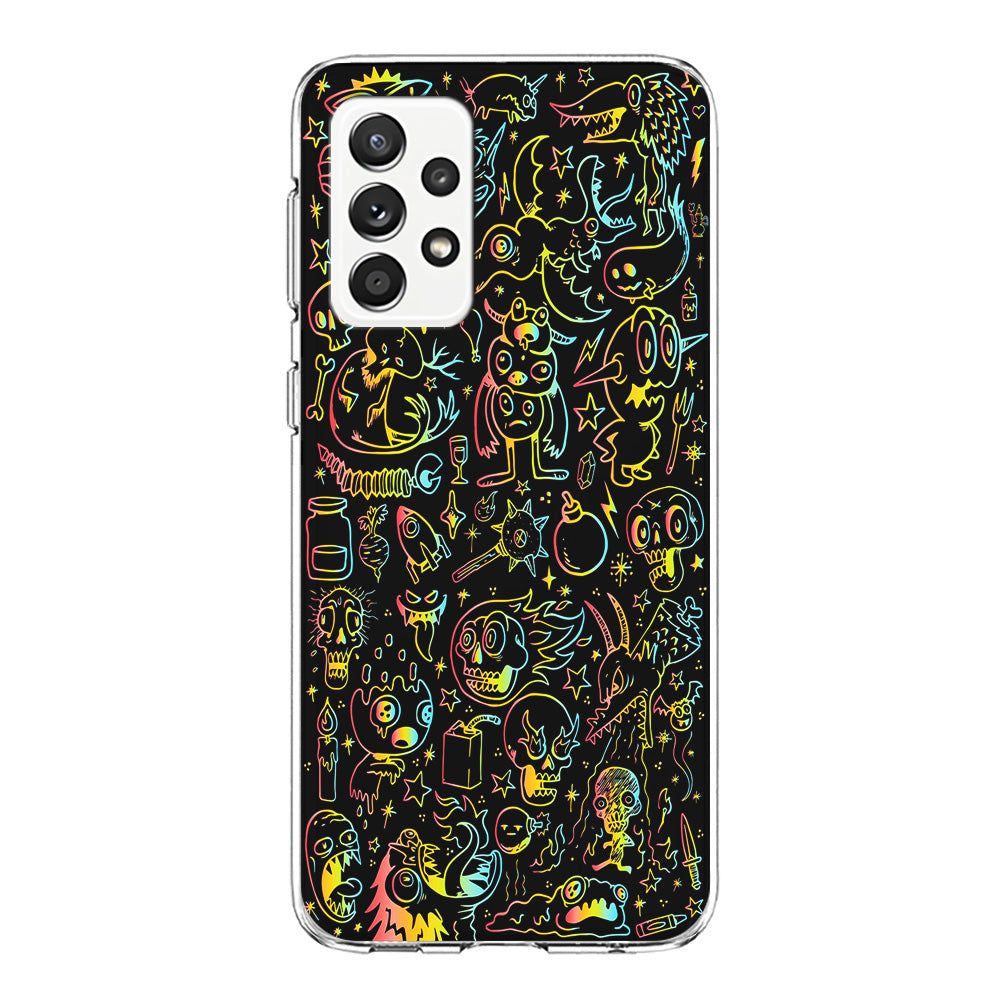 Doodle Monsters Black Samsung Galaxy A52 Case-Phone Case-Clear Soft Case-Altracase