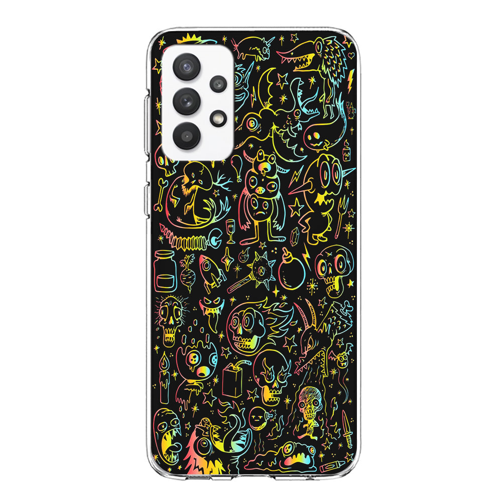 Doodle Monsters Black Samsung Galaxy A32 Case-Phone Case-Clear Soft Case-Altracase