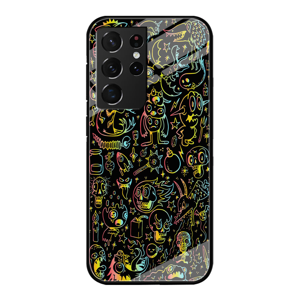 Doodle Monsters Black Samsung Galaxy S21 Ultra Case-Phone Case-Tempered Glass Case-Altracase