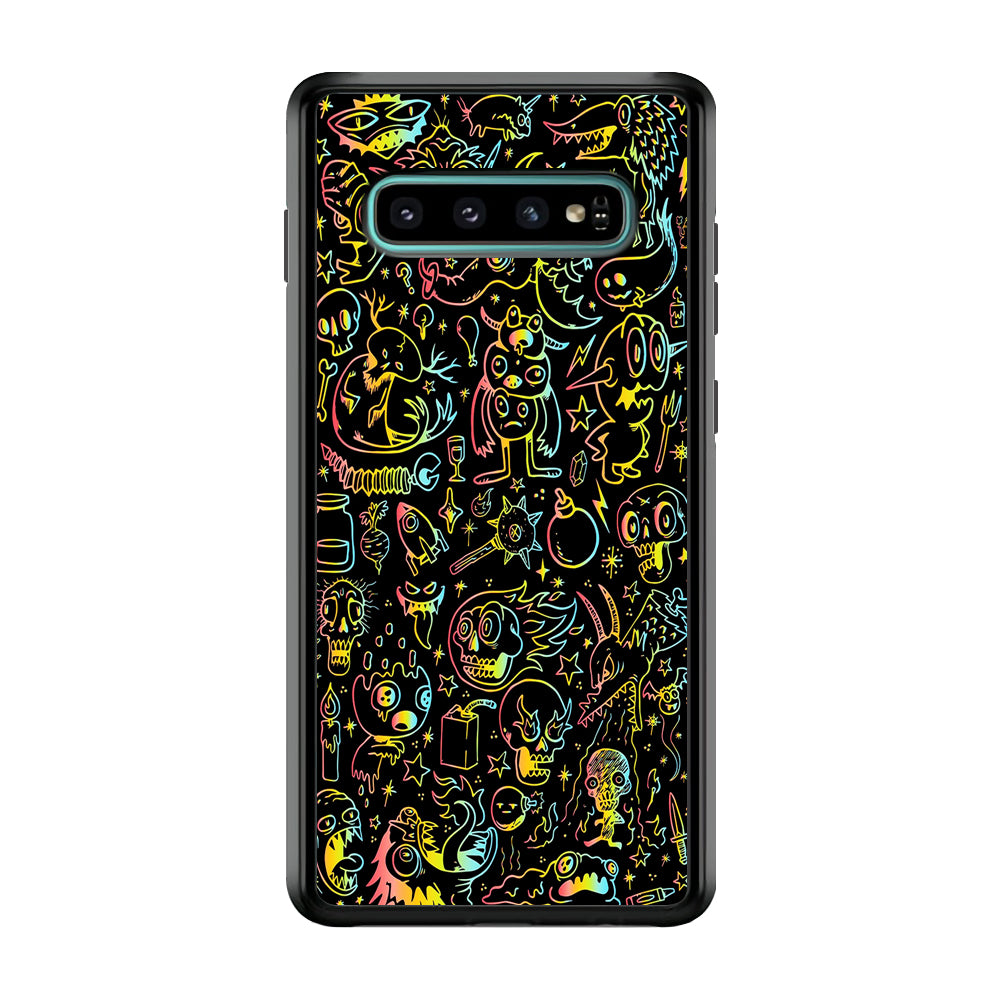 Doodle Monsters Black Samsung Galaxy S10 Plus Case-Phone Case-Rubber Black (2D Case)-Altracase
