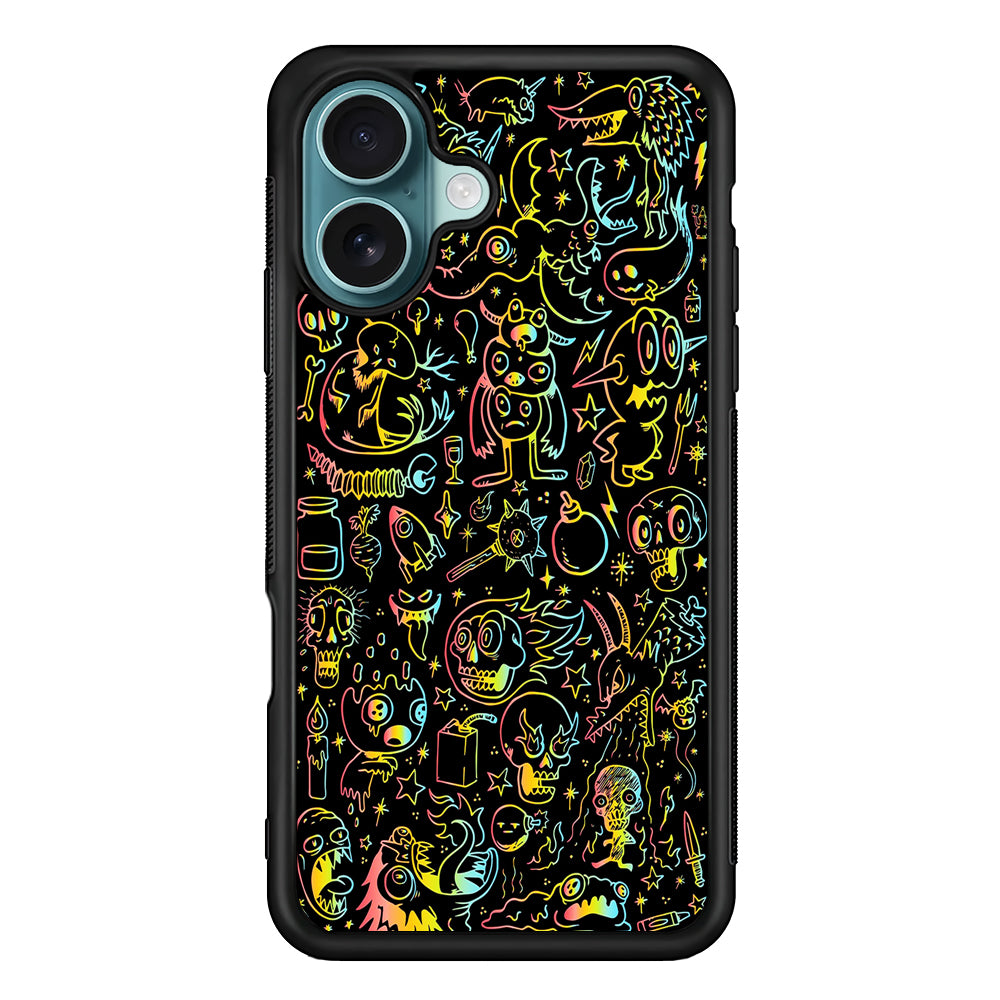 Doodle Monsters Black iPhone 16 Case - Altracase