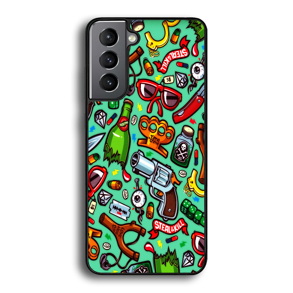 Doodle Sticker Bomb Samsung Galaxy S21 Case-Phone Case-Rubber Black (2D Case)-Altracase