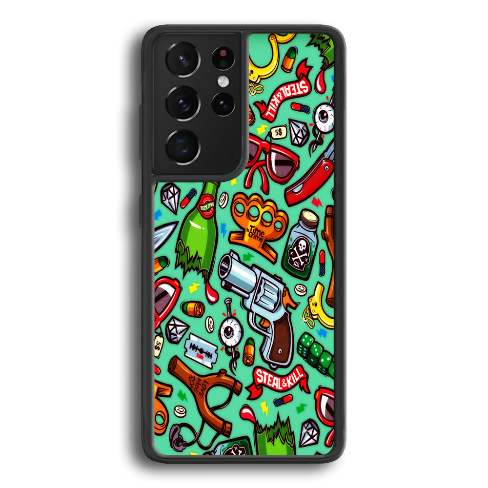 Doodle Sticker Bomb Samsung Galaxy S21 Ultra Case-Phone Case-Rubber Black (2D Case)-Altracase