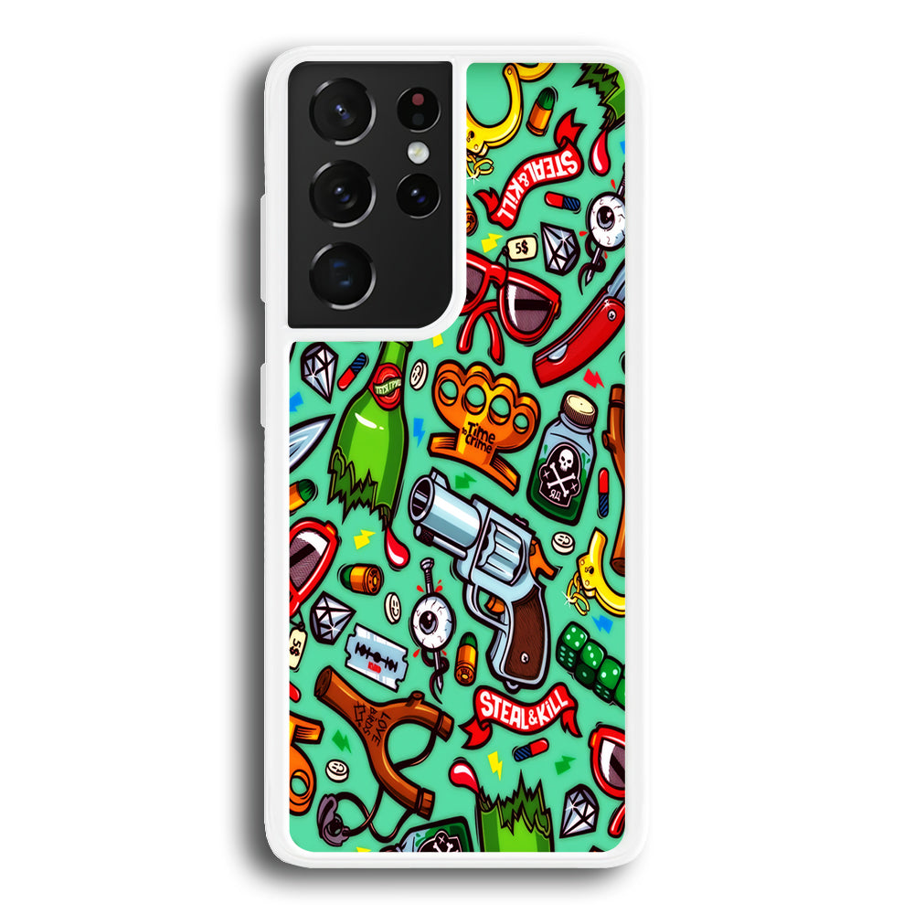 Doodle Sticker Bomb Samsung Galaxy S21 Ultra Case-Phone Case-Rubber White (2D Case)-Altracase