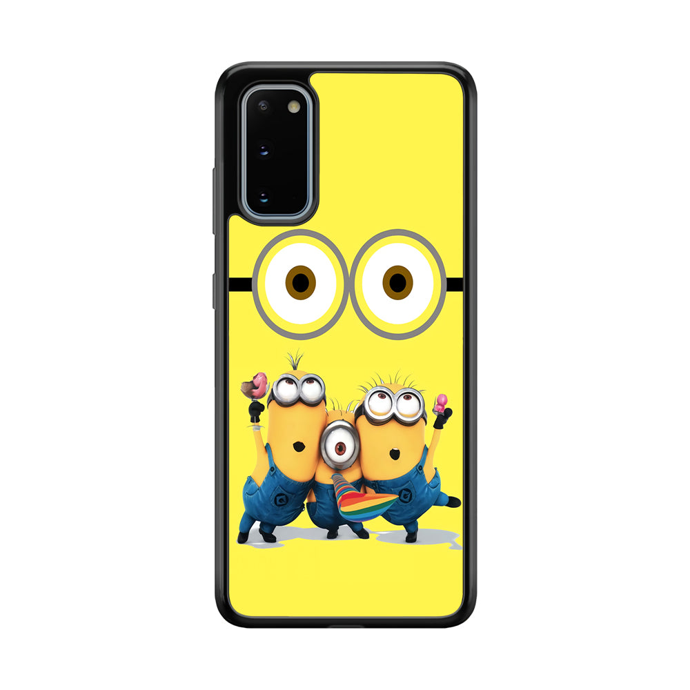 Eyes and Three Minions Samsung Galaxy S20 Case-Phone Case-Rubber Black (2D Case)-Altracase