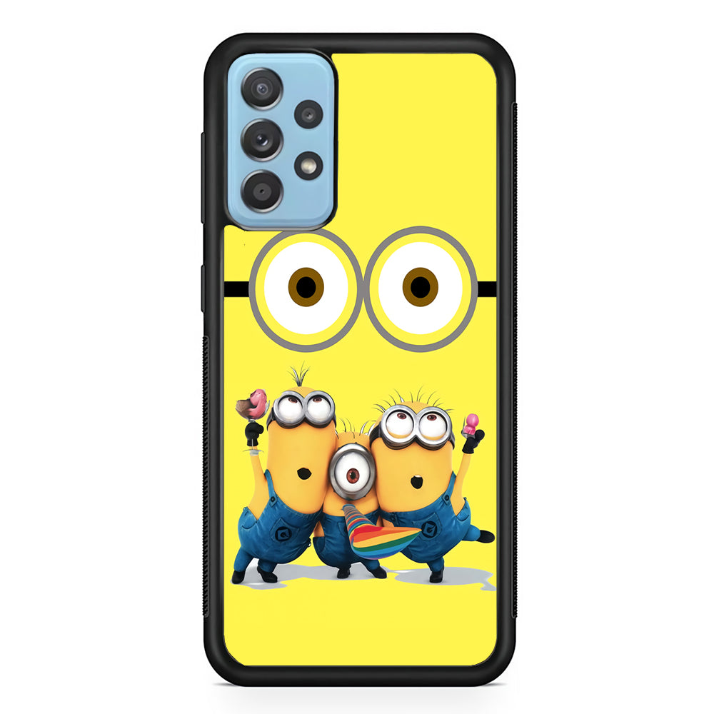Eyes and Three Minions Samsung Galaxy A72 Case-Phone Case-Rubber Black (2D Case)-Altracase
