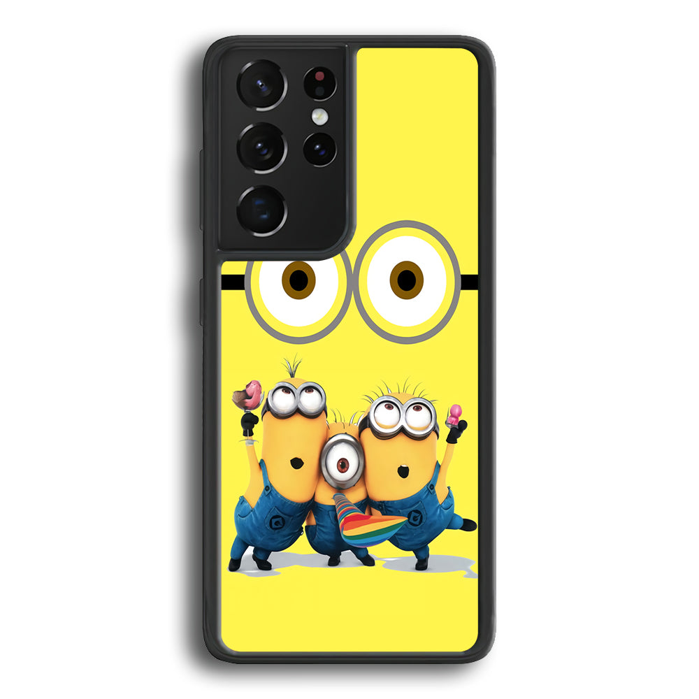Eyes and Three Minions Samsung Galaxy S21 Ultra Case-Phone Case-Rubber Black (2D Case)-Altracase