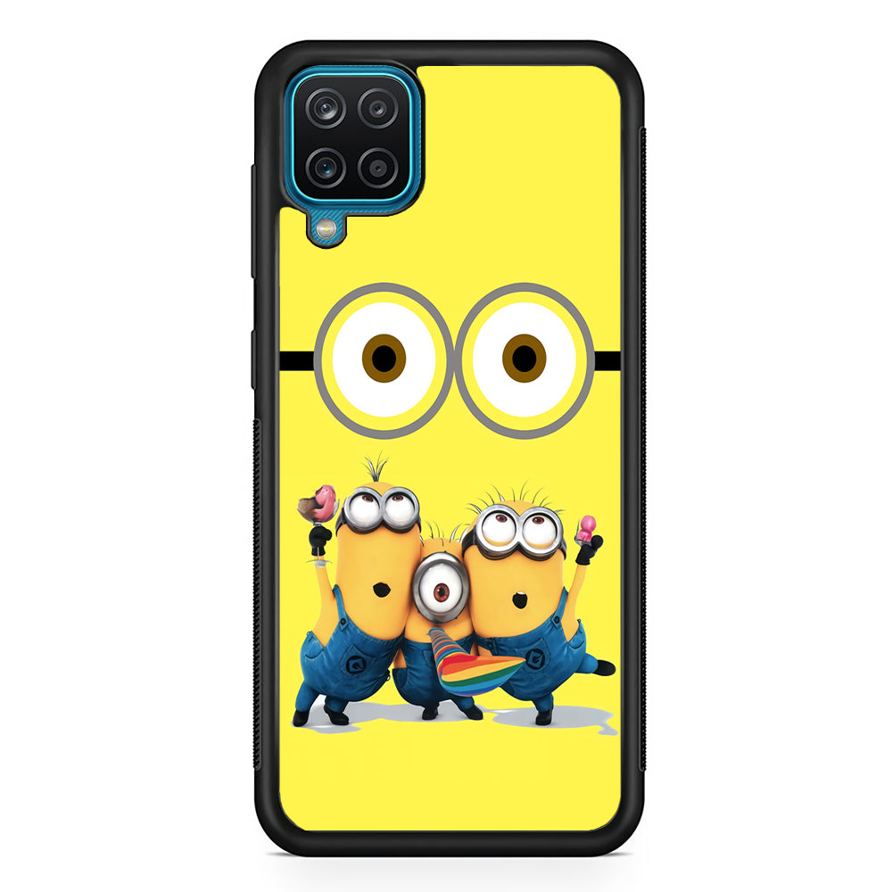 Eyes and Three Minions Samsung Galaxy A12 Case-Phone Case-Rubber Black (2D Case)-Altracase