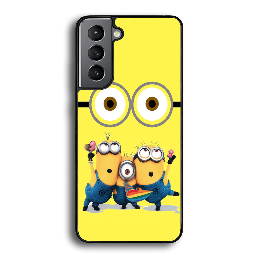 Eyes and Three Minions Samsung Galaxy S25 Case-Phone Case-Rubber Black (2D Case)-Altracase