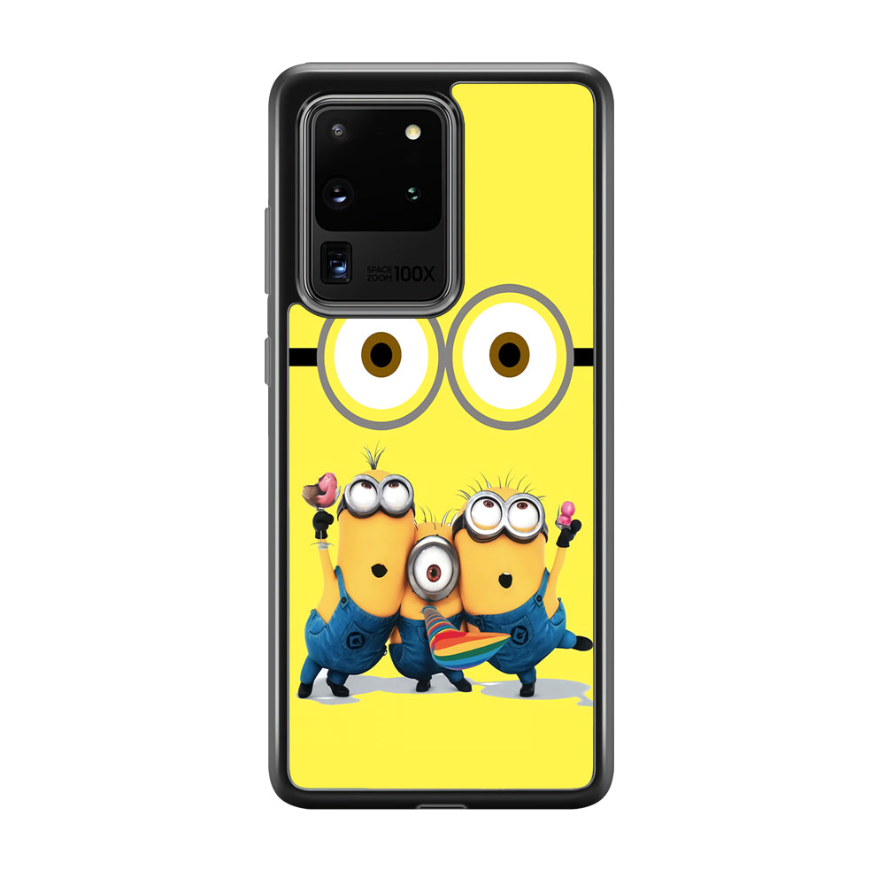 Eyes and Three Minions Samsung Galaxy S20 Ultra Case-Phone Case-Rubber Black (2D Case)-Altracase